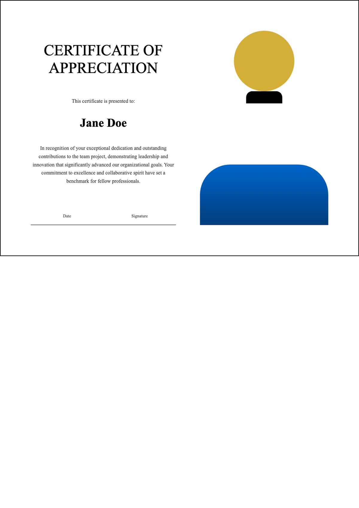 Professional certificate of appreciation with blue wave design and gold best seal_variant_2